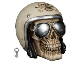 Spardose Totenkopf mit Motorradhelm